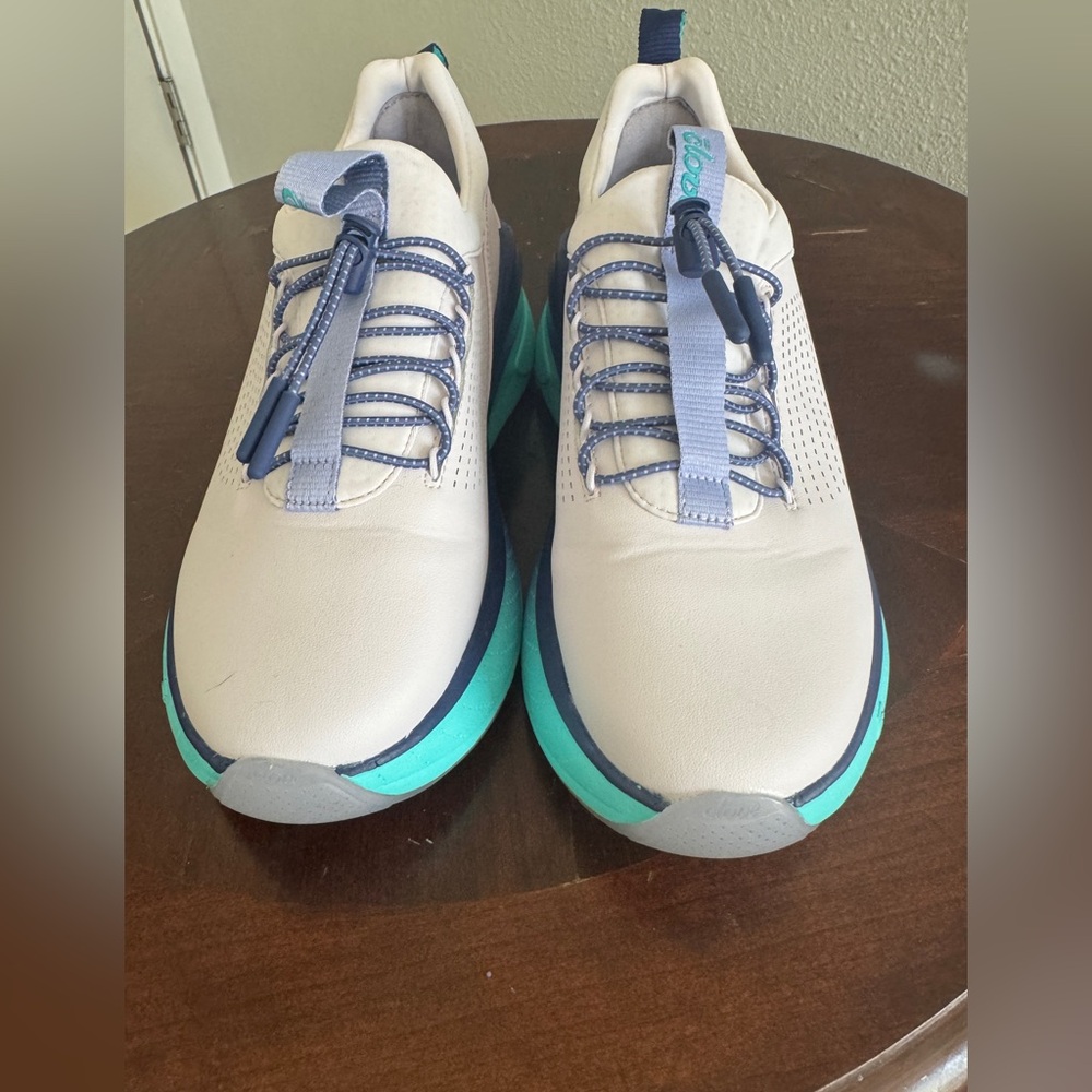 White and Blue Minimalist Low-Top Sneakers